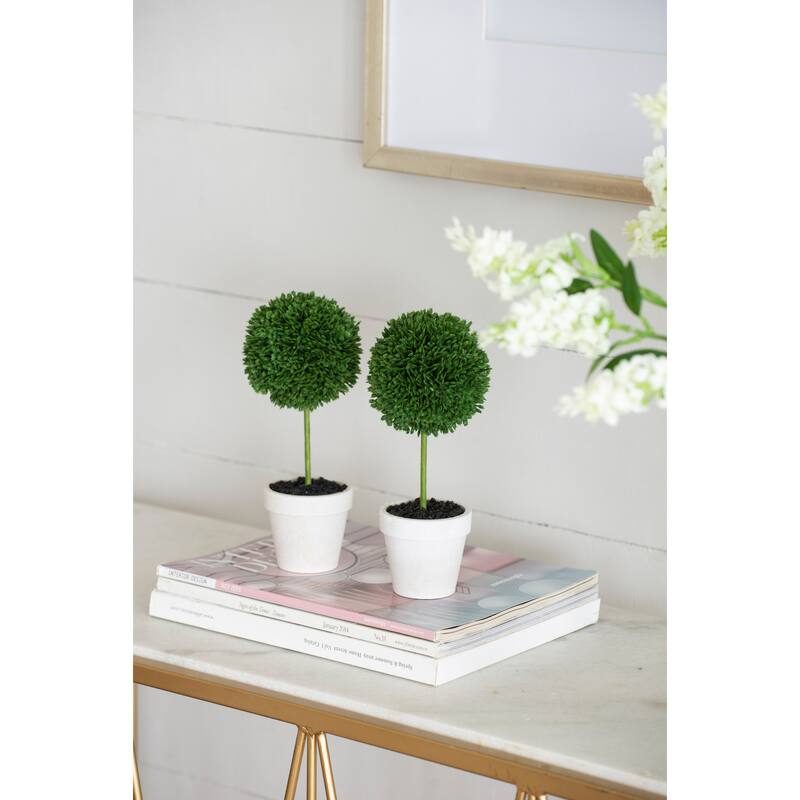 Set of 3 Mini Faux Topiary in Cream Pot 9.5 Inch Artificial Plant Decor - Green