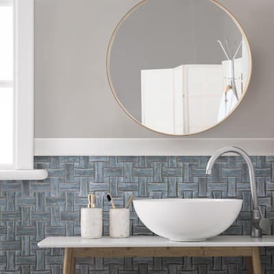 Merola Tile Cassis Dog Bone Basketweave Black w/ Black Dot 10" x 10" Porcelain Floor and Wall Tile