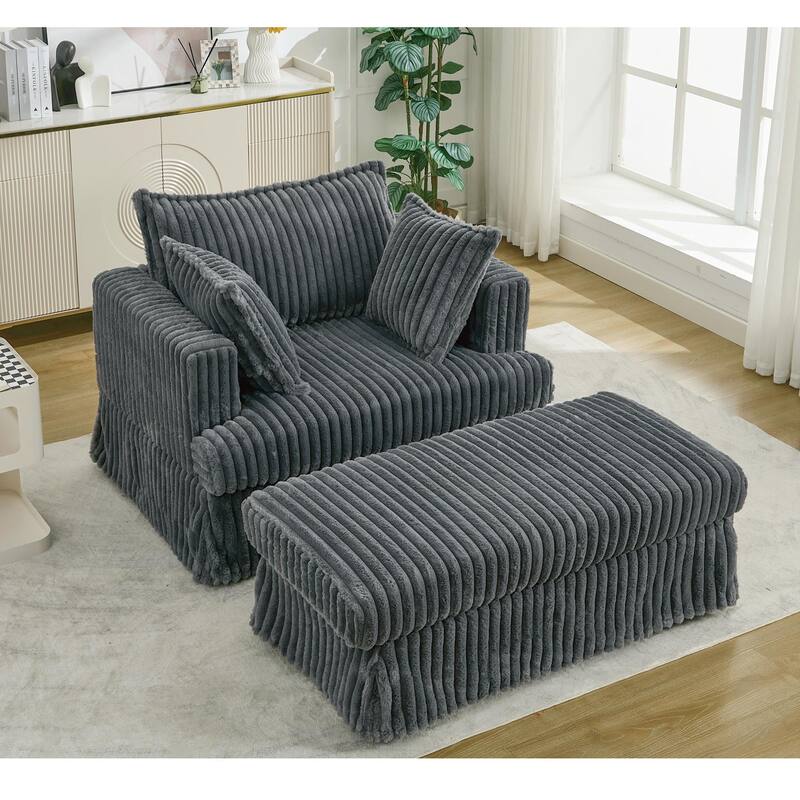 47.7'' Corduroy Deep Seat Upholstered Daybed with Movable Ottoman