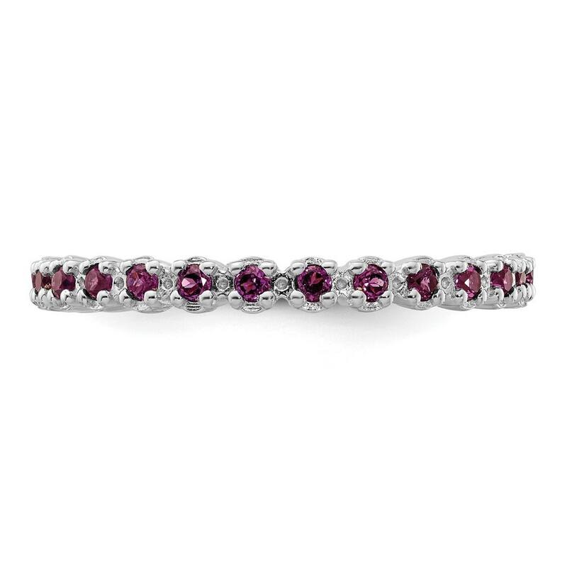 Curata 925 Sterling Silver Polished Prong set Patterned Stackable Expressions Rhodolite Garnet Ring
