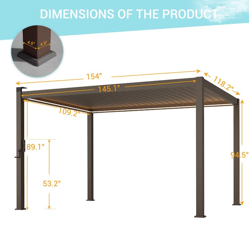 Outdoor Aluminized Steel Pergola, Modern Style with Adjustable Louvers and Concealed Water Drainage System