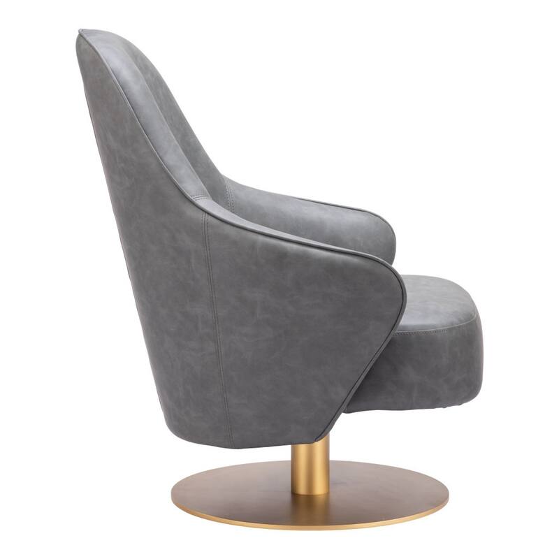 HomeRoots 28" Gray And Gold Faux Leather Swivel Arm Chair - 28' X '36.4' X '31.5
