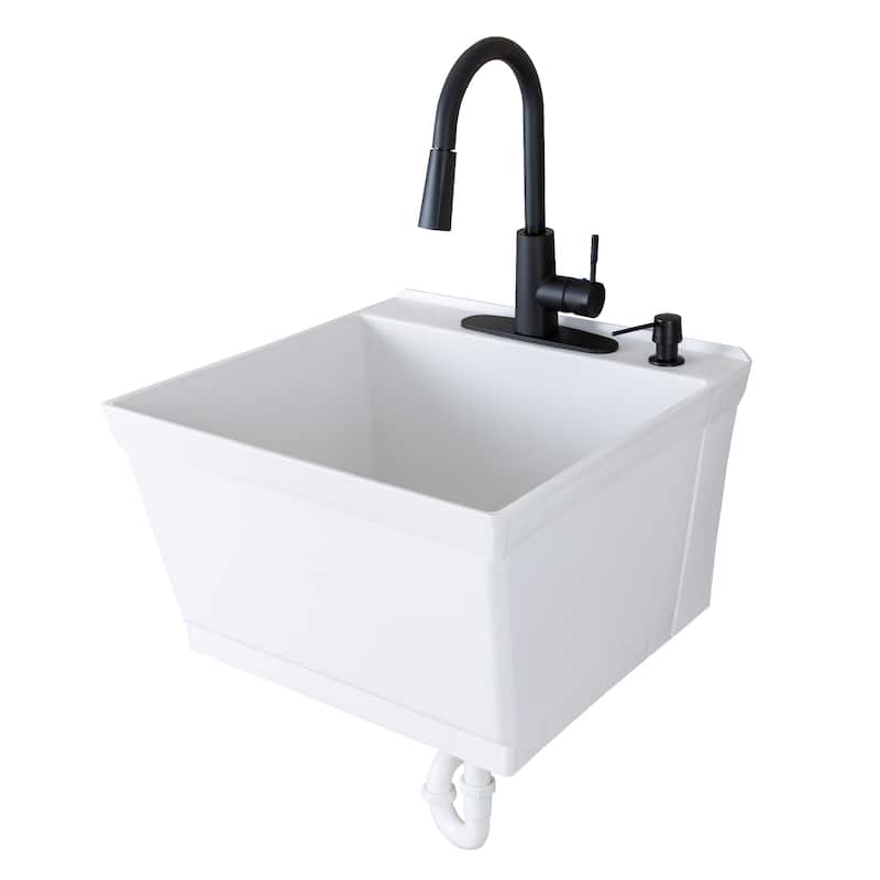 TEHILA 19-Gallon Wall-mounted Utility Sink 22.88 in. W Laundry Tub with Pull-down Faucet - White