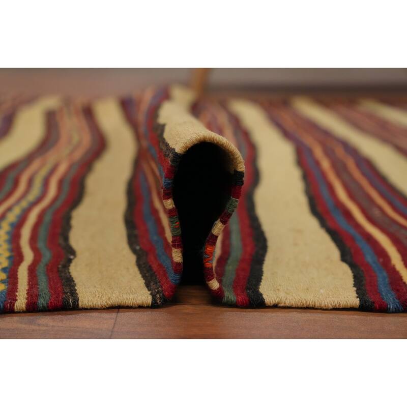 Hand Woven Oriental 100% Wool Carpet Southwestern Geometric Multi-Colored Kilim Area Rug - 8' 5'' X 4' 8''