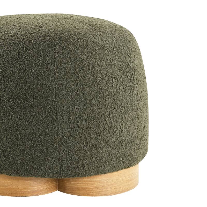 Round Soft Teddy Fabric Upholstered Ottoman, Footstool with Soft Padded Seat, Fully Assembled Modern Sofa Couch Footrest