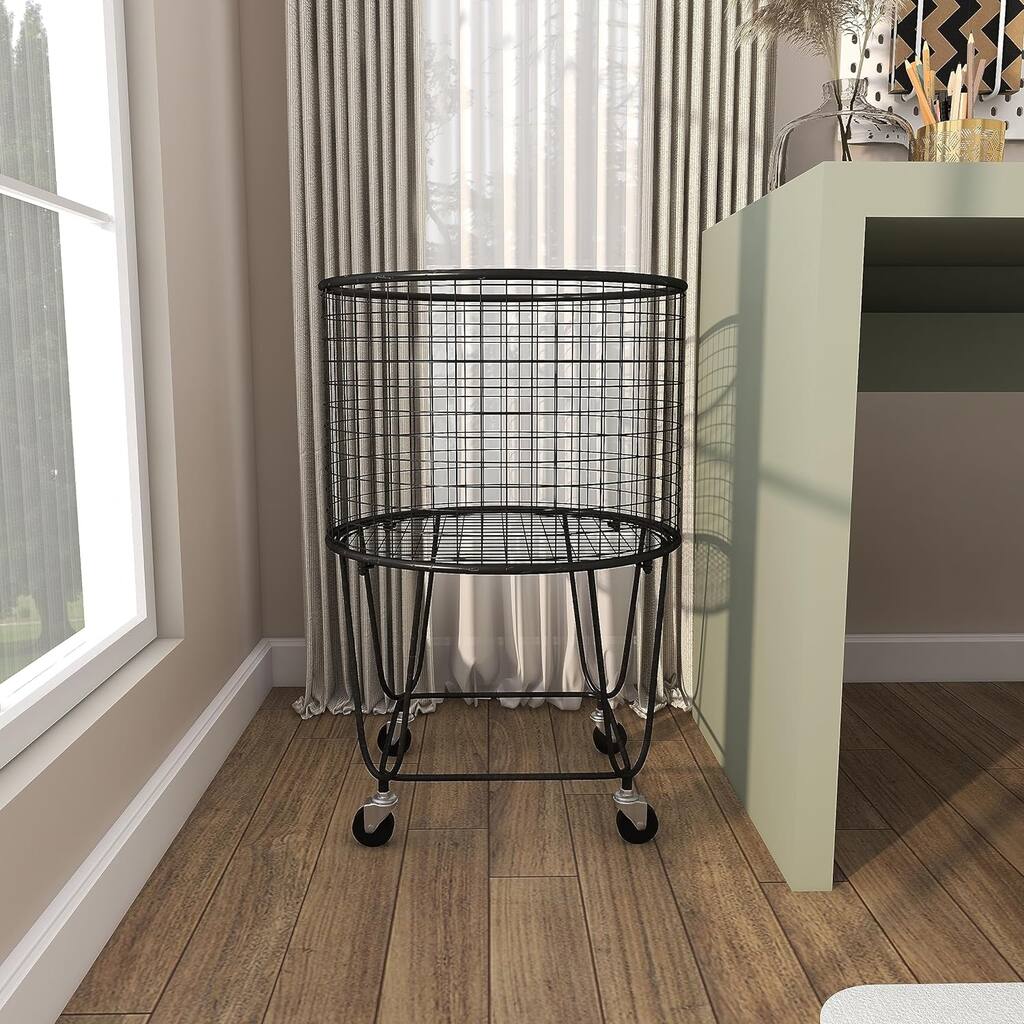 Metal Deep Set Metal Mesh Laundry Basket Storage Cart with Wheels - 17" x 17" x 25"