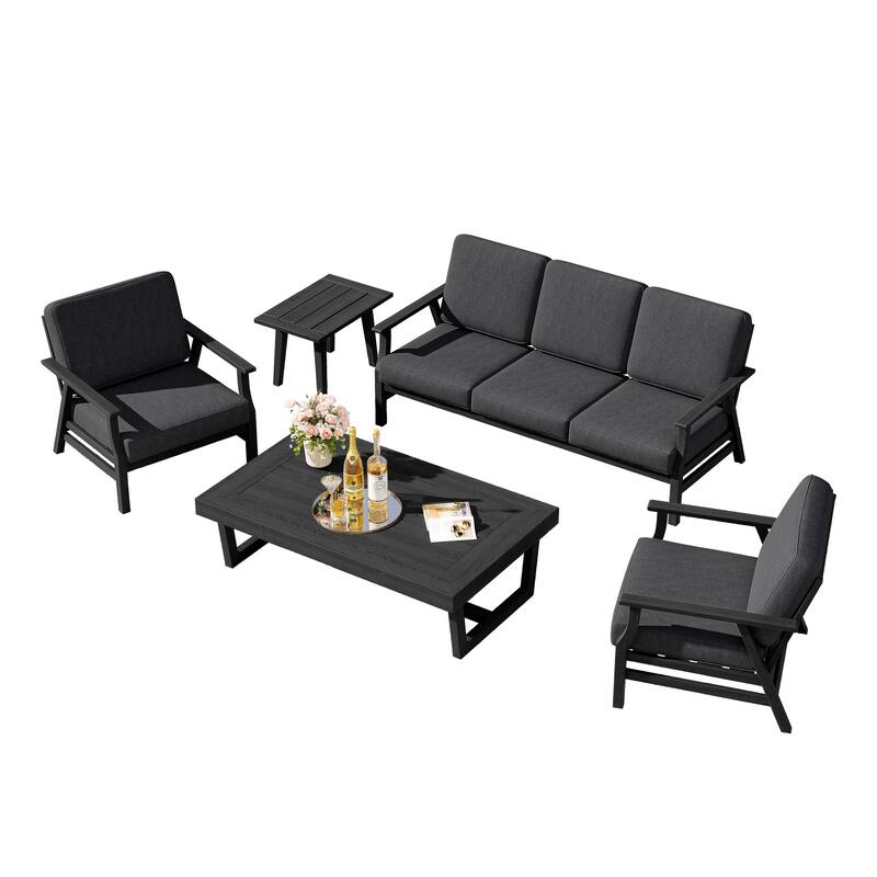 5-Piece Teak Outdoor Conversation Set with Tables.