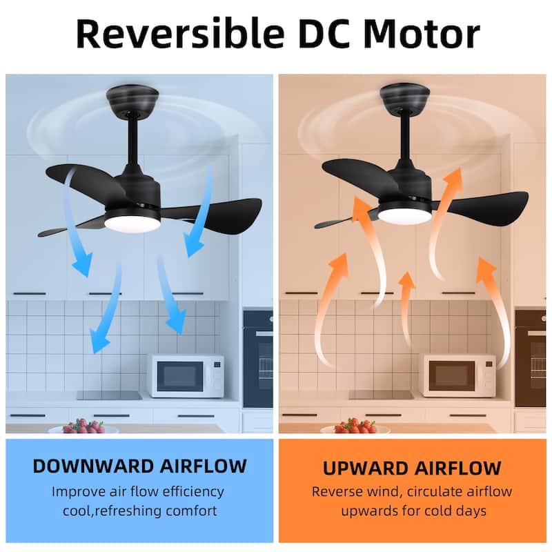 28 in. Modern Downrod Mount Ceiling Fan with 3-Color Light, 3 ABS Blades, Reversible DC Motor