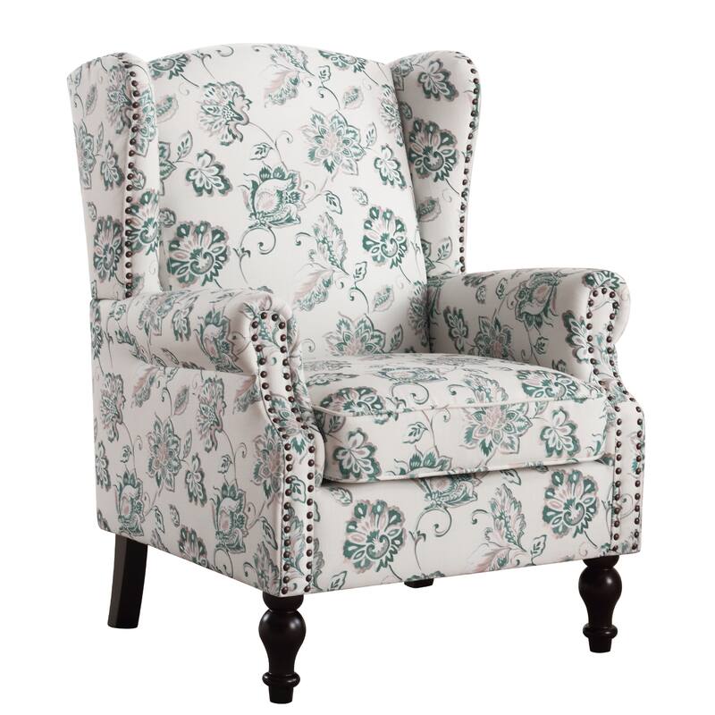 HOMYKA 29'' Wide Floral Pattern Wingback Accent Armchair with Nailhead Trim