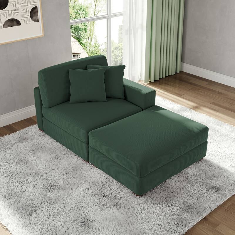 Corduroy Chaise Lounge Sofa with Ottoman for Living Room