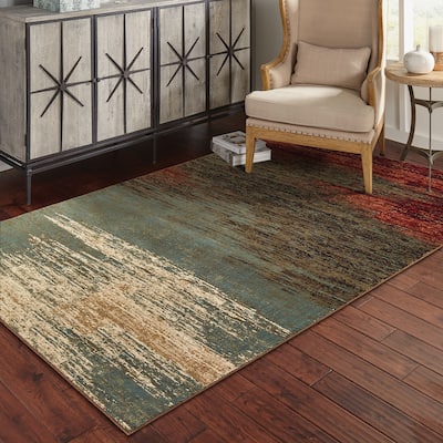 Strick & Bolton Gilmore Blue/ Brown Abstract Area Rug