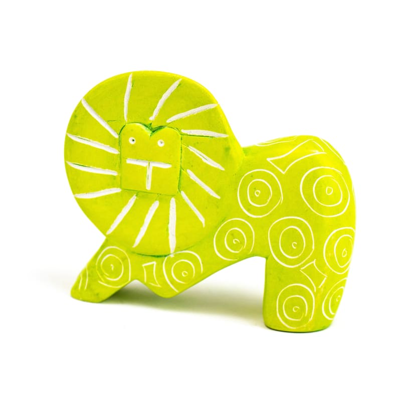 Small Soapstone Lion Figurine - Set of 3, Lime Green
