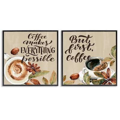 Stupell Morning Coffee Classic Phrases Framed Giclee Art Design By Kim Allen (Set of 2)