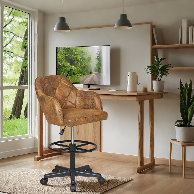 VECELO Swivel Wingback Tilting Drafting Chairs 32.28"-40.16" Adjustable Height Diamond Tufted Back Naihead Home Office Chairs - Brown