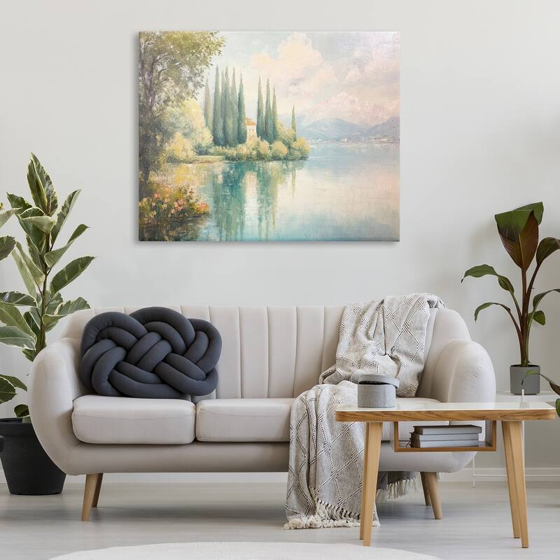 Stupell Lakeside Mansion View Canvas Wall Art Design By Petal Prints Design