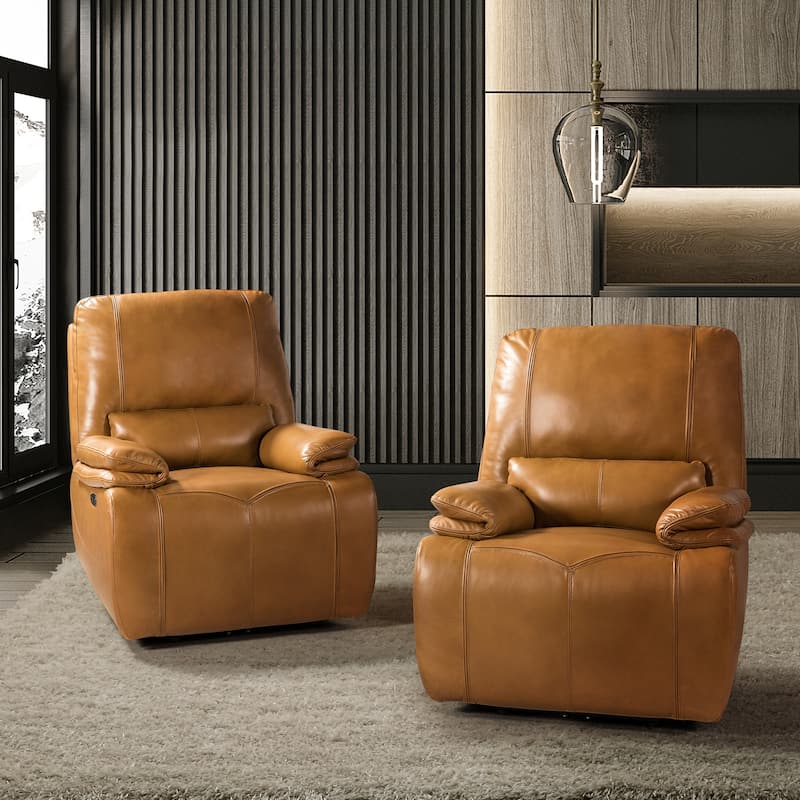 Clara Genuine Leather Power Recliner with Cushion Padded, Set of 2 - Camel