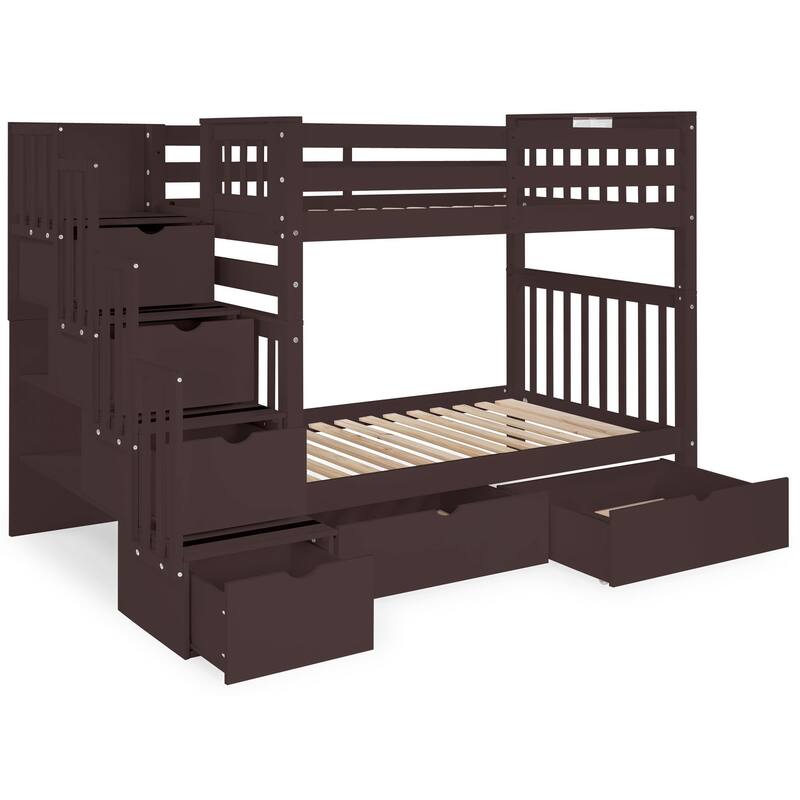 Taylor & Olive Trillium Tall Twin over Twin Stairway Bunk Bed, Drawers