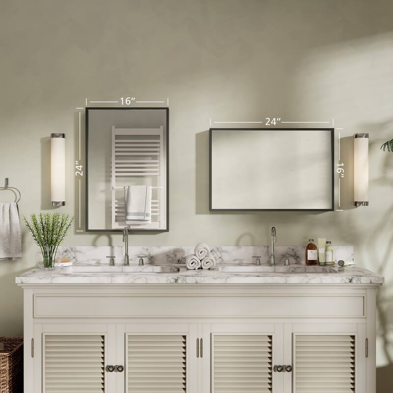 Tempered Glass and Metal Framed French Cleat Mounted Wall Bathroom / Vanity Mirror