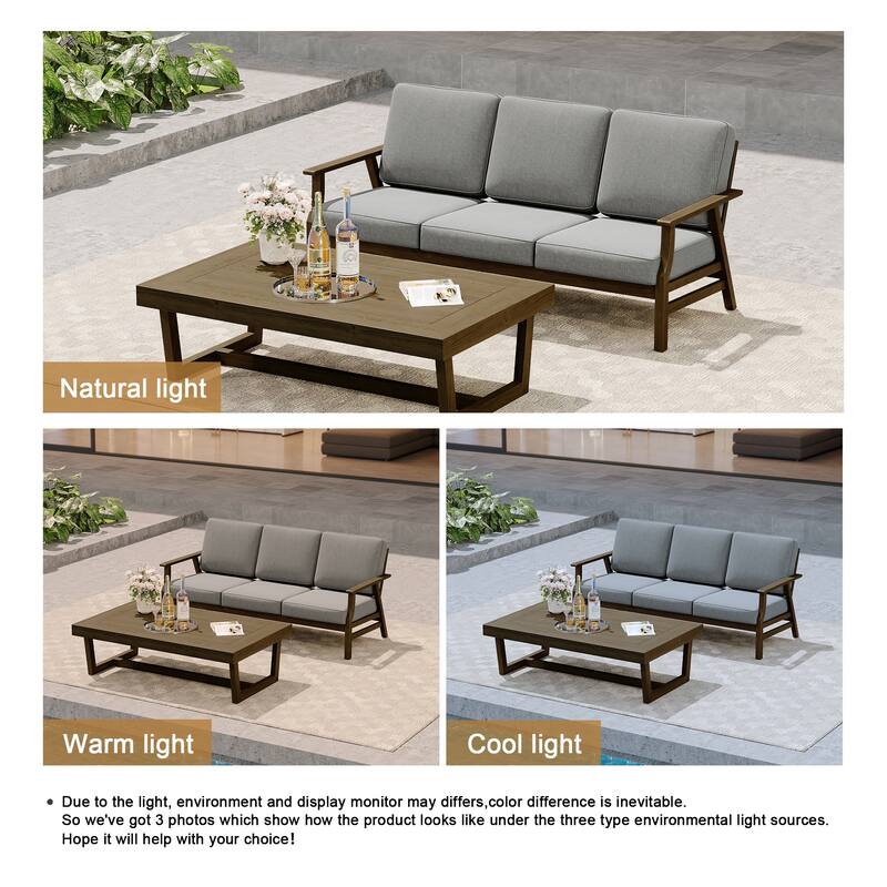 Modern Wood Outdoor Patio Sofa Loveseat with Cushion