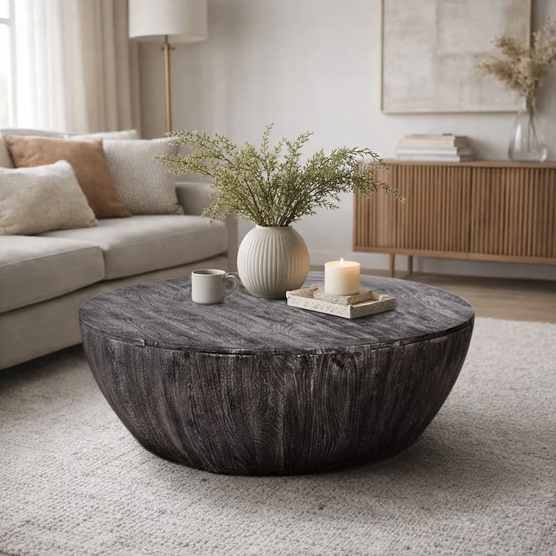 Arthur 35.5 Inch Round Mango Wood Coffee Table Subtle Grains