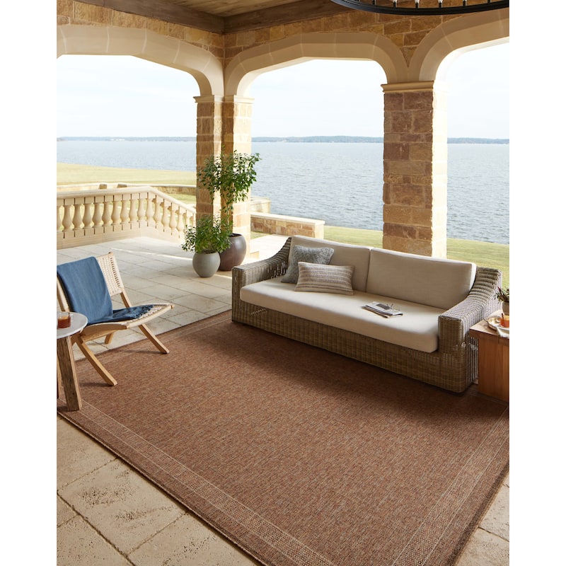Alexander Home Hampton Natural Indoor/Outdoor Area Rug - 7'-8" x 7'-8" Round - Cinnamon / Multi