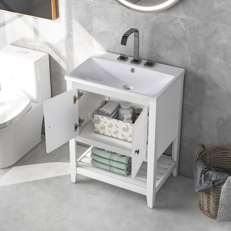 24 in. W x 17.8 in. D x 33.6 in. H Sleek Bath Vanity Cabinet White - Wood Finish - White - Single Vanities