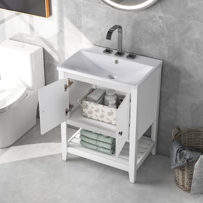 24 in. W x 17.8 in. D x 33.6 in. H Sleek Bath Vanity Cabinet White
