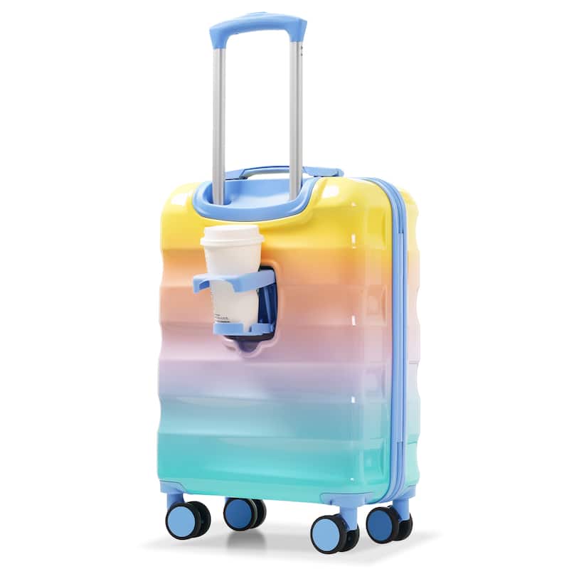 20" Carry-on Luggage with Cup Holder - Lightweight Glossy Hardshell Suitcases with Spinner Wheels, TSA Lock, 2 Piece Set