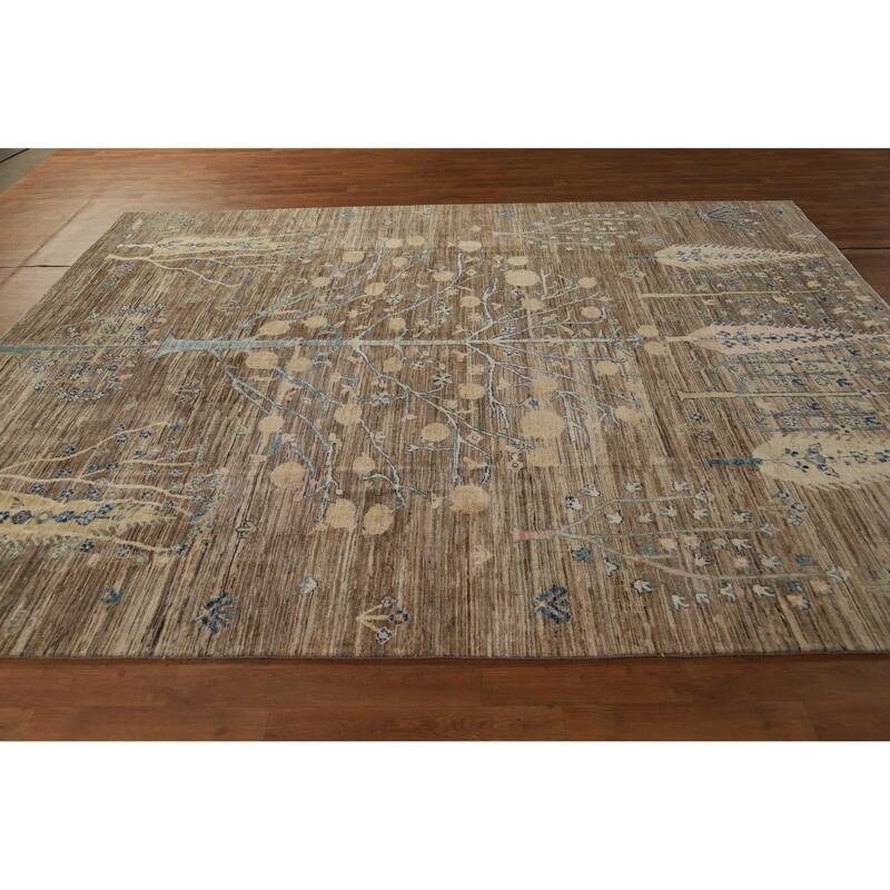 Hand Knotted Oriental 100% Wool Carpet Transitional Floral Brown Oushak Area Rug - 10' 0'' X 7' 10''