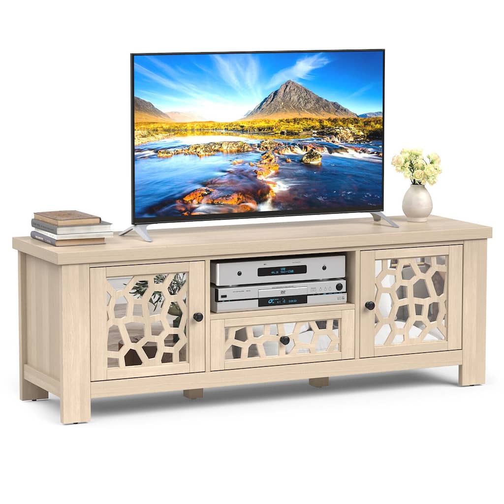 Gymax 55'' Retro TV Stand Media Entertainment Center w/ Mirror Doors &