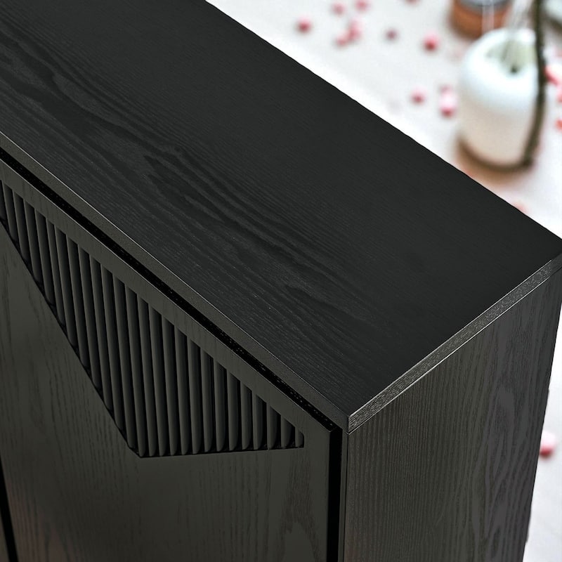 39" V-Shape Fluted Storage Cabinet, Mid Century Modern Buffet Sideboard with Outlet Holes for Entryway Kitchen