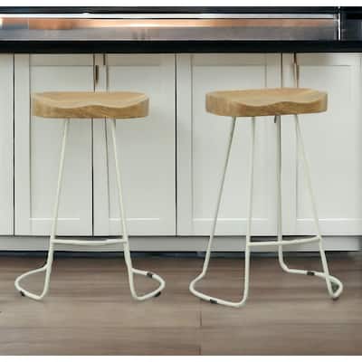 HomeRoots Set of Two 25" Natural And White Steel Backless Counter Height Bar Chairs
