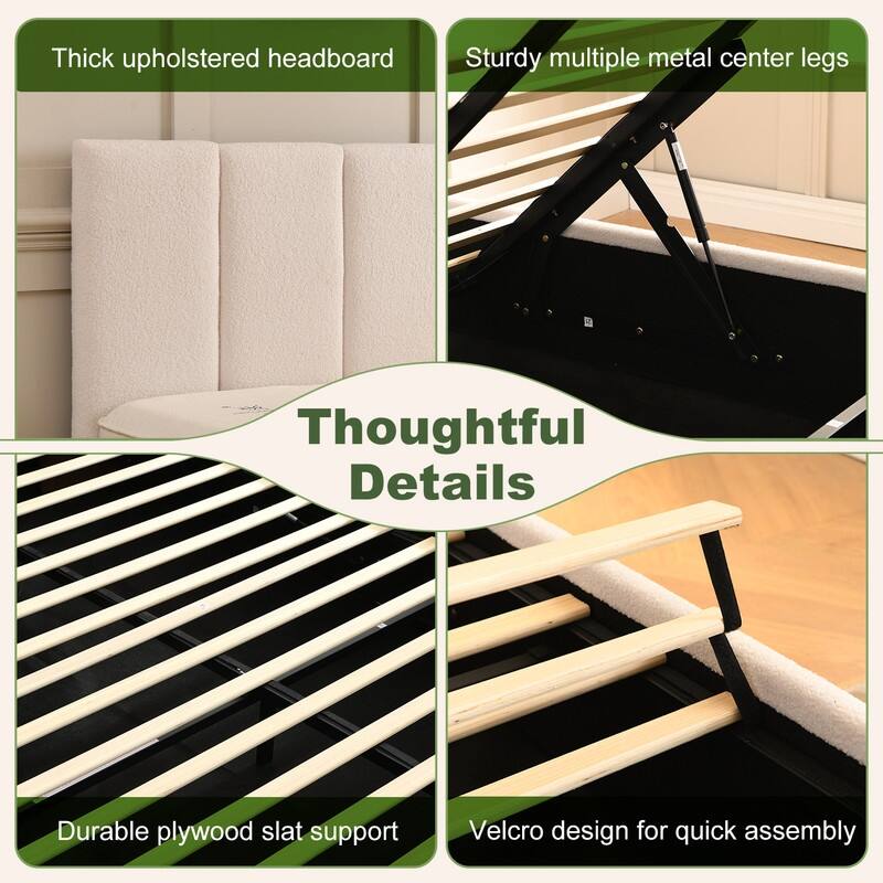 Modern Upholstered Lift-Up Storage Platform Bed with Headboard