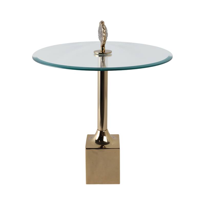 Glass Top Accent Side Table with Sculptural Base Round Modern Design - 20" x 20" x 23"