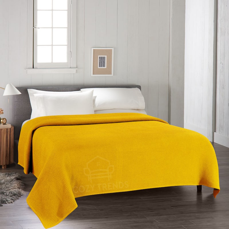 100-percent Cotton Waffle Weave Medium Weight All Season Thermal Blankets - Twin - Mustard