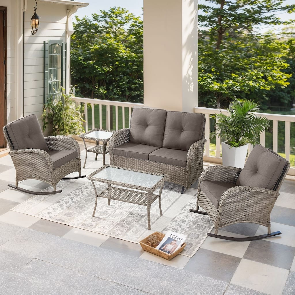 Outdoor Glider Sofa Rocker Chairs Table Grey-Grey - Grey