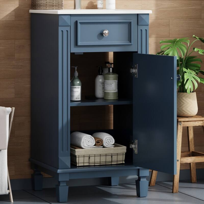 18" Bathroom Vanity with Ceramic Sink and Soft Closing Door - Blue