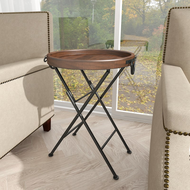 Metal Accent Table with Brown Wood Top - Black - Roche River Decor