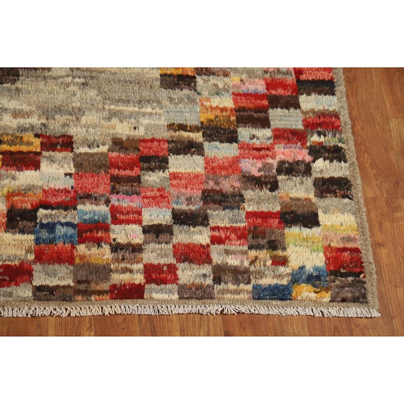 Checkered Moroccan Oriental Area Rug Hand-Knotted Wool Carpet - 5'11" x 7'8"