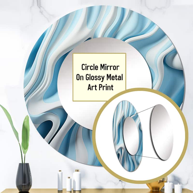 Designart "Op Art Blue Focus I" Abstract Wall Mounted Round Large Mirror - Blue Modern Large Mirror Wall Décor