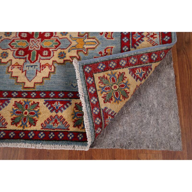 Light Blue Kazak Oriental Area Rug Handmade Geometric Wool Carpet - 3'11" x 5'10"