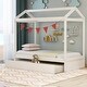 preview thumbnail 1 of 11, Wooden Twin Size House Bed with Trundle, Pull-Out Trundle White