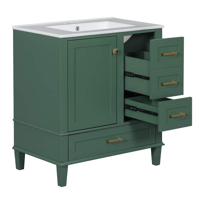 GDFStudio - Iris Wood & Ceramic Modern 30" Bathroom Vanity with Sink, Soft-Close Door & 3 Drawers