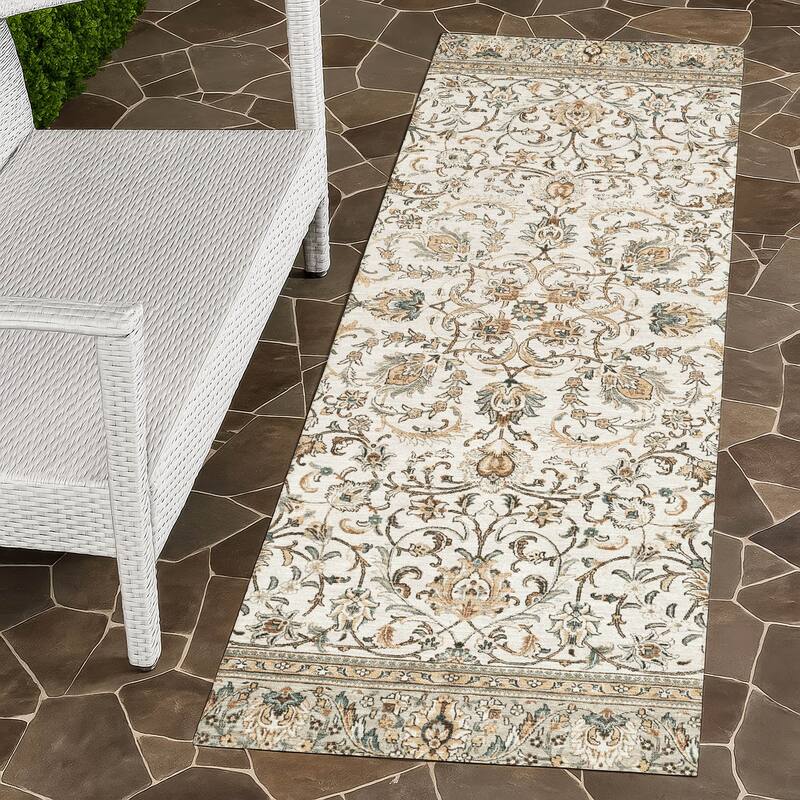 Machine Washable Indoor/ Outdoor Traditional Arvada Chantille Rug - Ivory - 2'3" x 7'6"