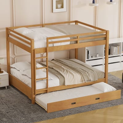 Solid Wood Queen Size Bunk Bed with Trundle, Ladder & Safety Guard Rails by Harper&Bright Designs