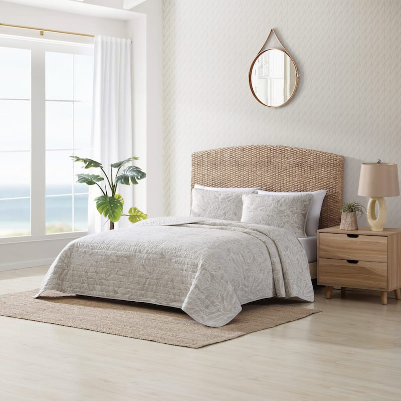 Tommy Bahama Ocean Deep Cotton Reversible Beige Quilt Set
