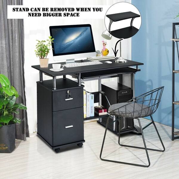 Shop Black Computer Desk With Printer Shelf Overstock 28423238