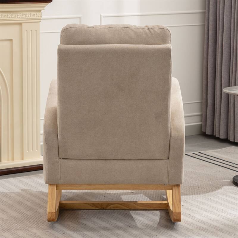 High Back Wood Rocking Chair with Footrest and Side Storage Pocket