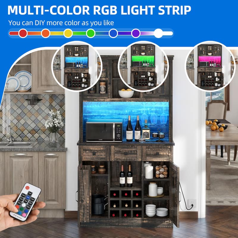 72" Pantry Buffet with Hutch Freestanding Kitchen Storage Cabinet