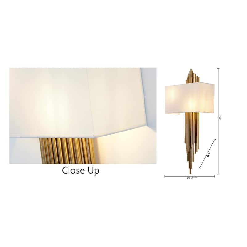 2 Light Antique Brass Rod Wall Sconce With Shade